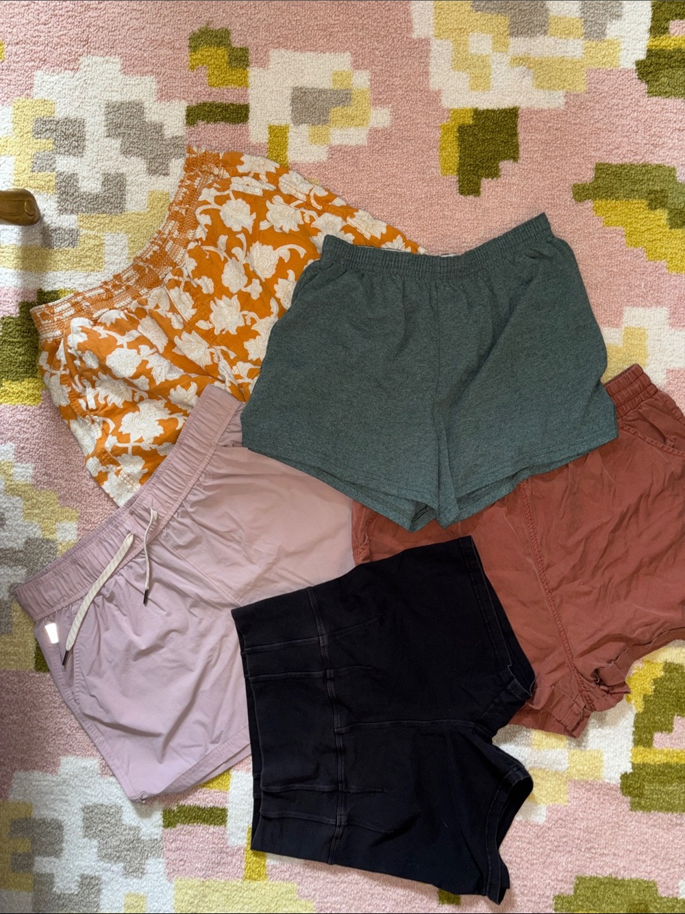 Women’s Athletic Shorts Pack — Green, Black, Pink, Rust & Orange Floral Options